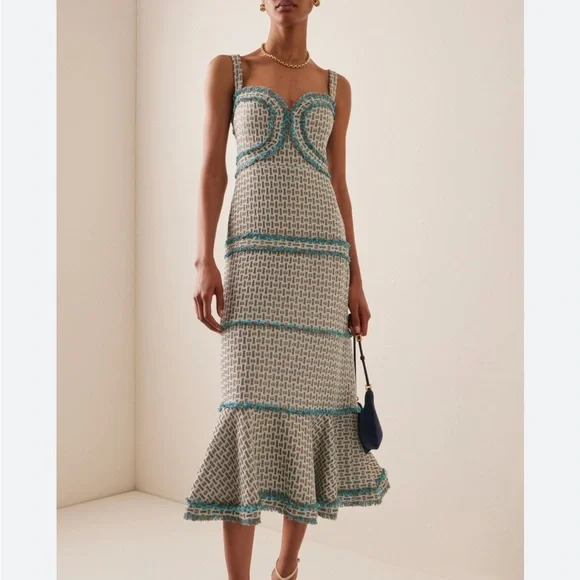 alexis bettine french tweed midi dress Alexis Bettine French Tweed Midi Dress in Green